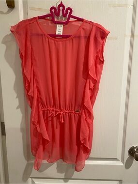 Jessica Simpson Coral Ruffle Drawstring Tunic